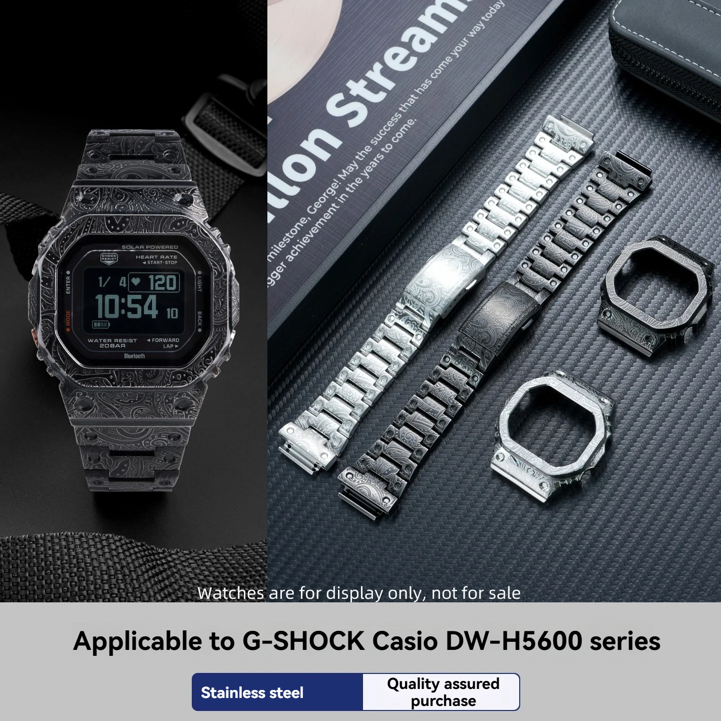 

Professional Upgrade Stainless Steel Case & Bracelet Set for Casio G-Shock Square DW-H5600, Retro Engraved Metal Conversion Kit