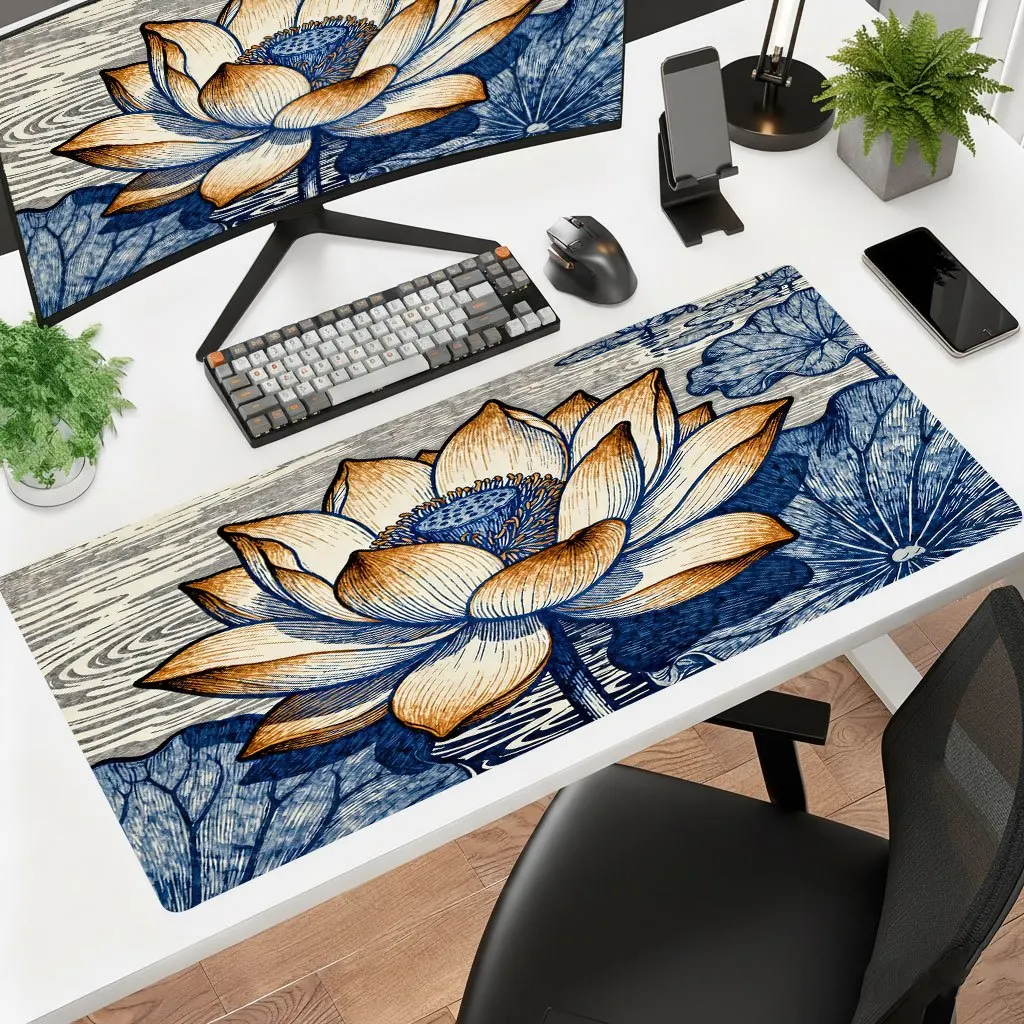 Lotus Line Iron Decor Mouse Pad Multi Sizes HD Print Thick Non Slip Rubber Desk Mat for Gaming Office Laptop