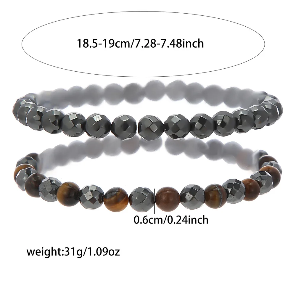 Unregelmäßiges Schwarzes Gallenstein-Streifenperlen-Armband Retro Herren Doppelschicht-Armband Modischer Party-Schmuck Trendige Accessoires – Detail 5