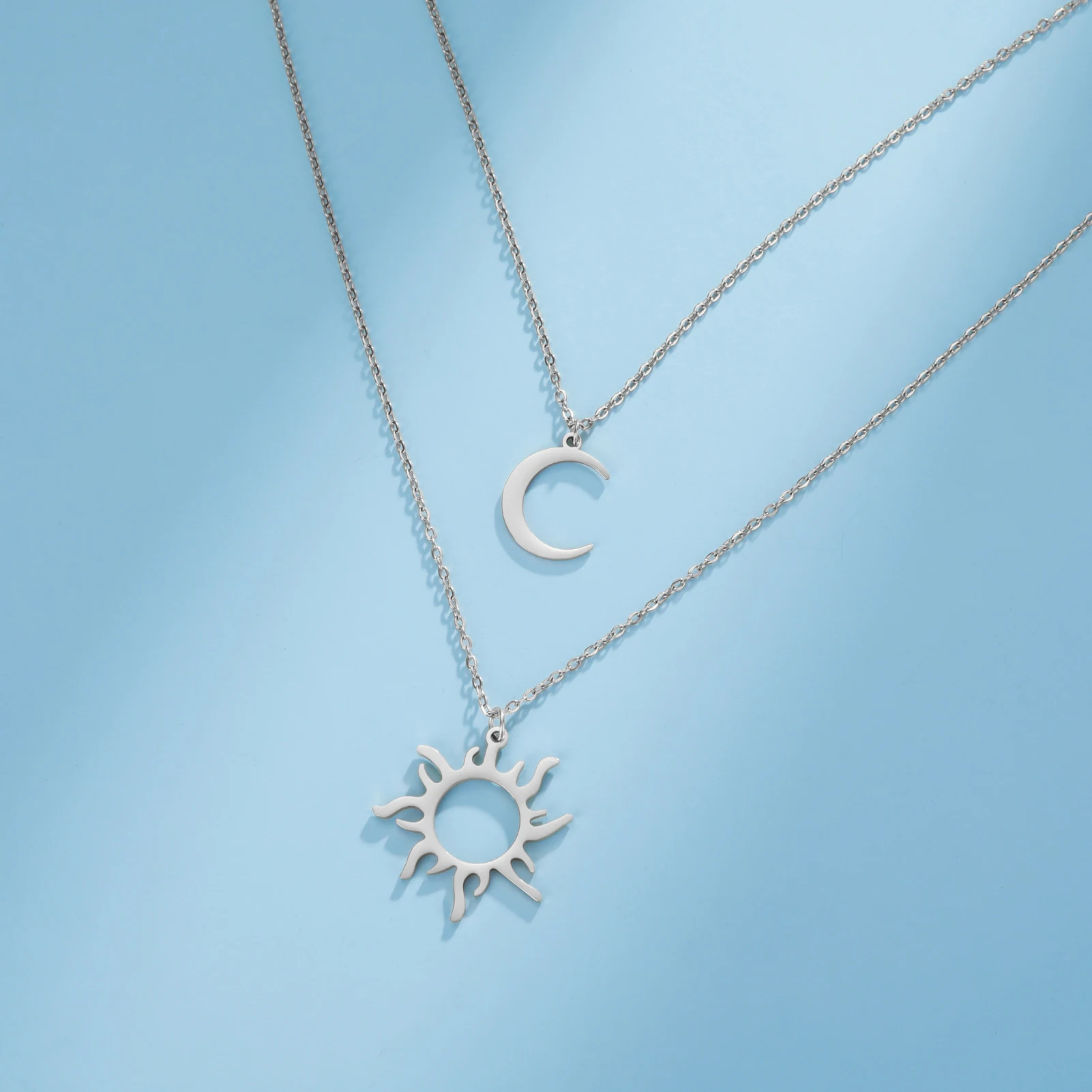 COOLTIME Sonne Mond Anhänger Halskette Edelstahl Böhmischer Halsband Mode Amulett Schmuck Geschenk für Frauen Neu im Großhandel – Detail 2