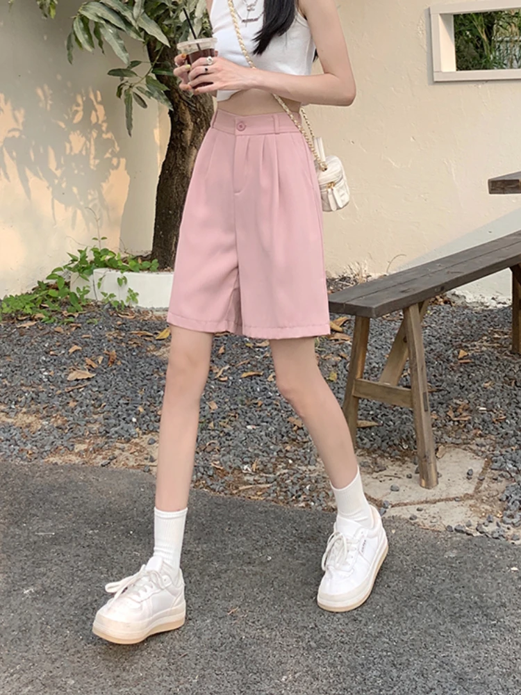 Fashion Women Suit Wide Leg Pants New High Waist Elastic Shorts Summer Casual Drape Knee Length Pants Woman