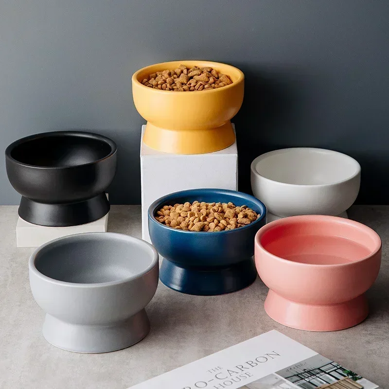 

Cat Food Water Bowls Nordic Style Pet Ceramics Feeding Dishes Puppy Kitten Neck Guard Matte Pottery Bowl Dog Eating Accessories