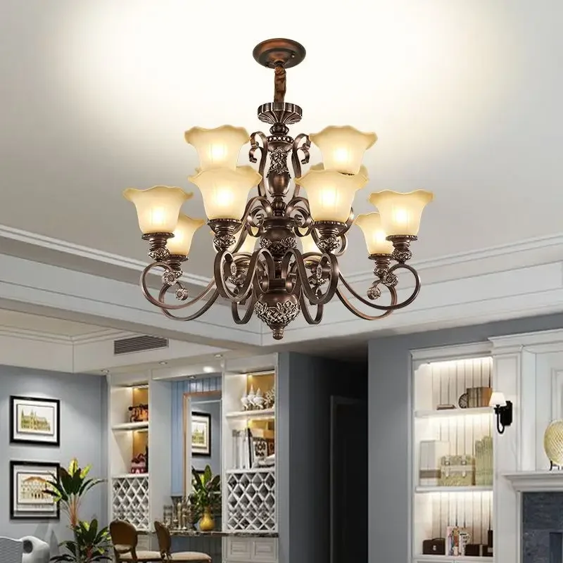 SANDYHA Living Room Chandelier European Retro Classical LED Lamps for Hall Restaurant Bedroom Indoor Home Decor Lighting Fixture