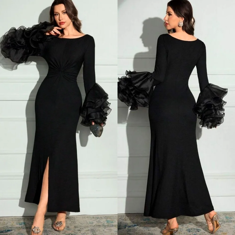 

Customized Sexy Modern Style Jersey Pleat Ruched Mermaid Scoop Neck Midi Dresses Bespoke Occasion Dresses High Quality Formal