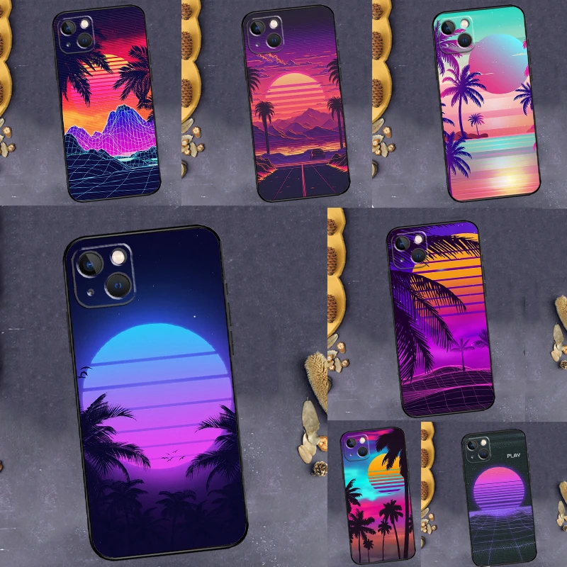 Hot Synthwave Retro 80s Neon Case For iPhone 11 12 13 14 15 16 Pro Max Mini X XS XR 14 Plus Protect Cover