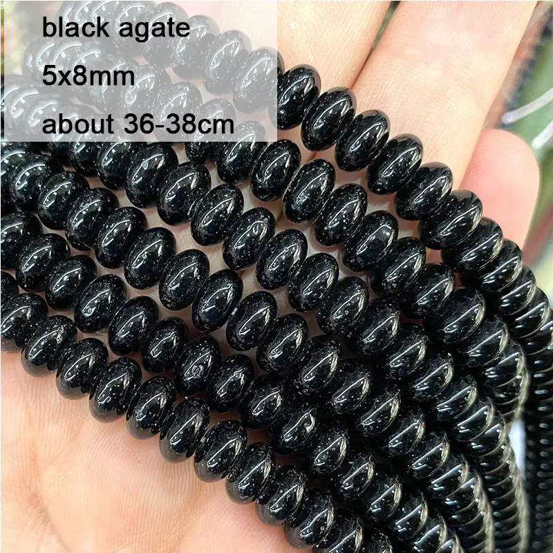 Wholesale Black Stone Rondelle Agates Square Onyx Irregular Tourmaline Round Beads for Jewelry Making Diy Bracelet Accessories