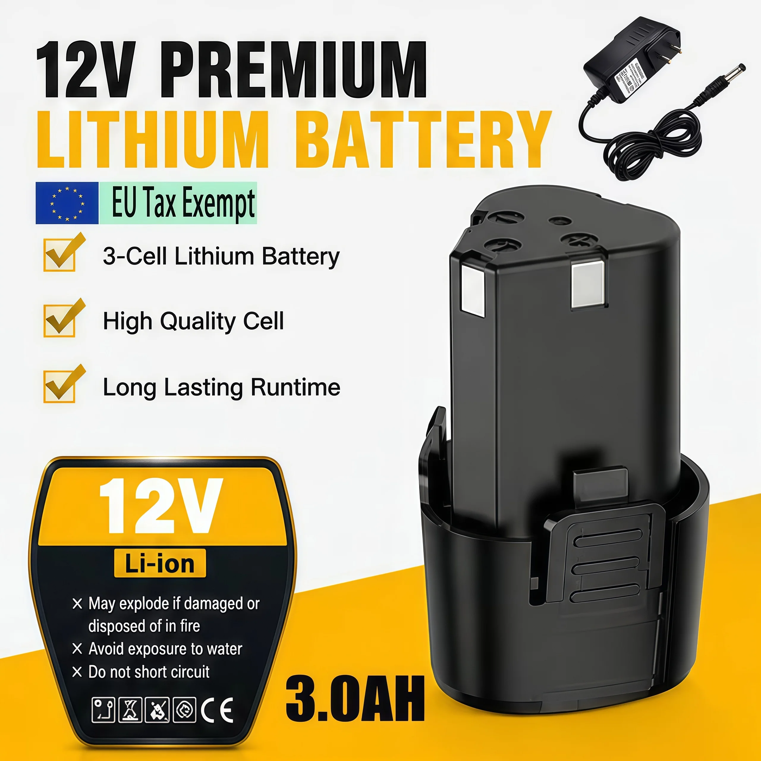 Hochwertige Original 12V 3000mAh Lithium-Ionen-Akkus, geeignet als Ersatzakku für kleine Winkelschleifer, Handbohrmaschinen, Elektroschrauber und Bauwerkzeuge.