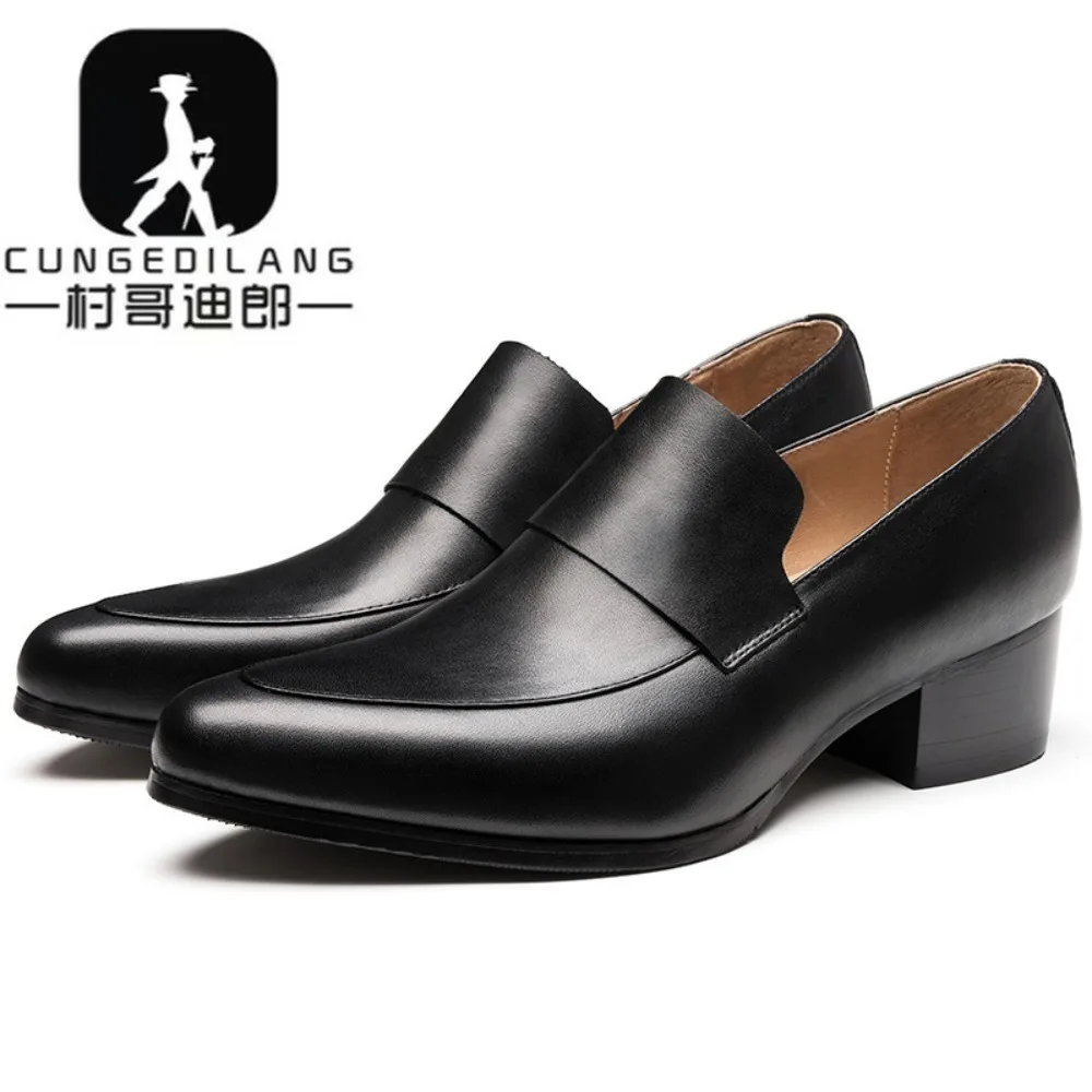 2027 New Men's Elevating Dress Shoes British Style Pointed-Toe Cowhide Leather Soft White Oxfords Formal Business Footwear