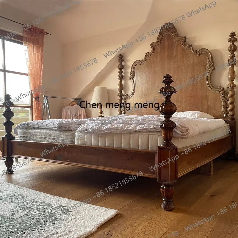 

Горячая распродажа: Французская винтажная кровать из массива дуба, 1.5м, для небольшой квартиры, односпальная, элитная, для спальни, 1.8м, американская двуспальная кровать