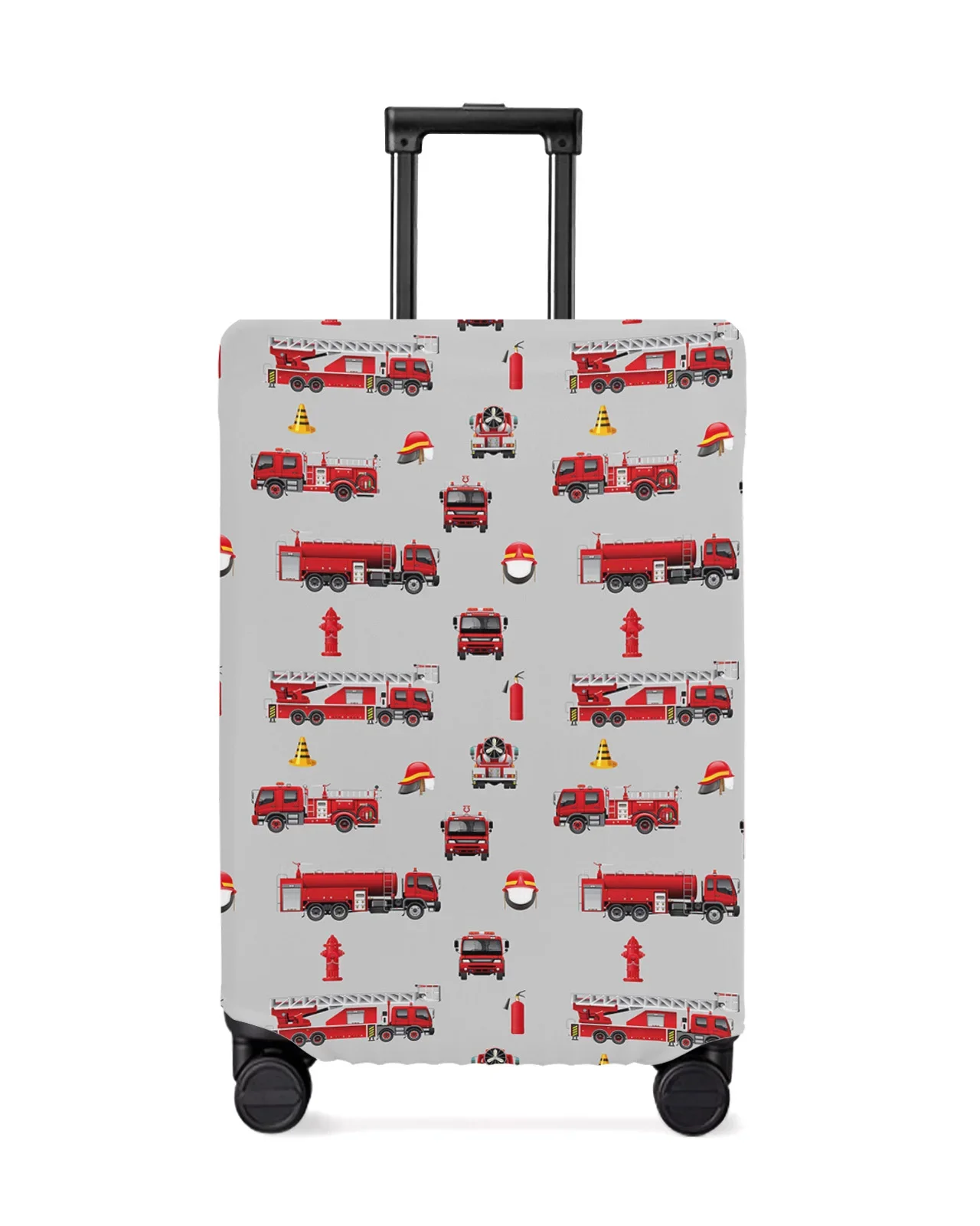 Cartoon Fire Truck Gray Luggage Cover Stretch Suitcase Protector Baggage Dust Case Cover for 18-32 Inch Travel Suitcase Case