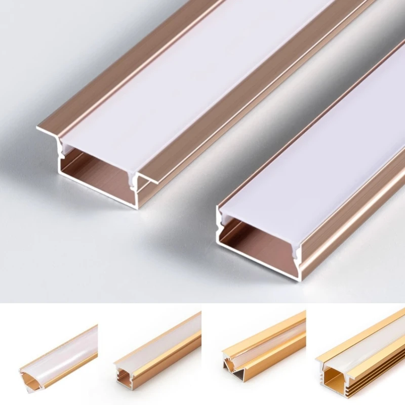 0.5/1m Rose Gold U/W Style LED Aluminum Profile Milky Cover Bar Lamp Cabinet Closet Background Corridor Decor Linear Strip Light