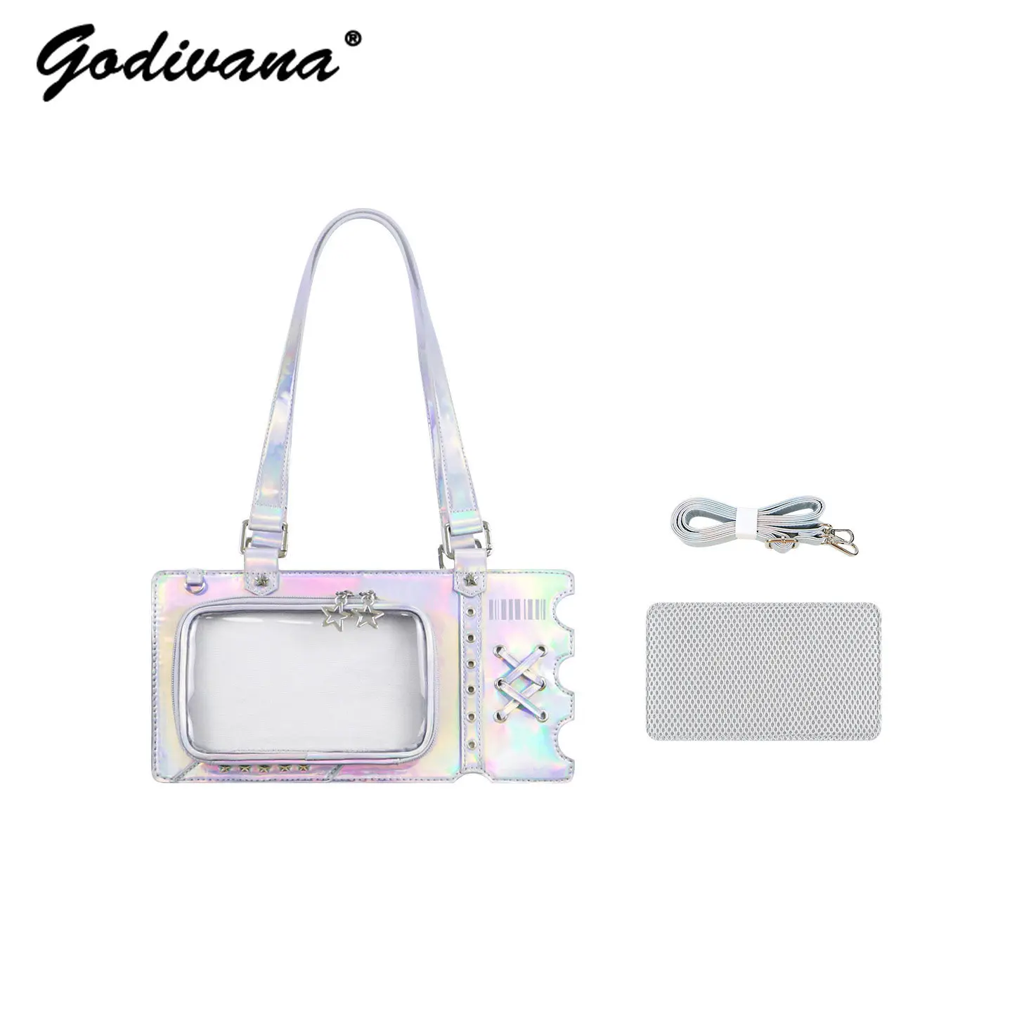 

Original Japanese Style Crossbody Pain Bag Daily Transparent Girl Students Shoulder Bag Cool Laser Itabags
