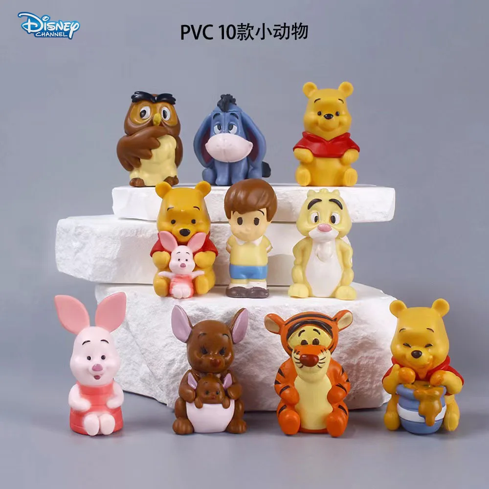 Disney 10pcs Winnie the Pooh Collection Dolls Cartoon Tigger Cake Decoration Dolls Desktop Decorations Office Decoration Gifts