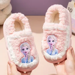 Disney Princess Sofia Elsa Winter Children's Cotton Slippers Girl's Parent-child Snow Non Slip Warm Baby Slippers