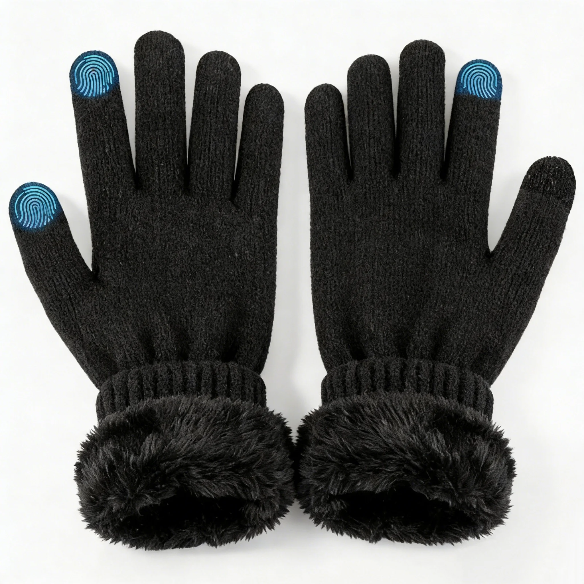 

2PC Warm Fleece Lined Touchscreen Gloves Men Women Knit Thermal Gloves for Skiing Cycling