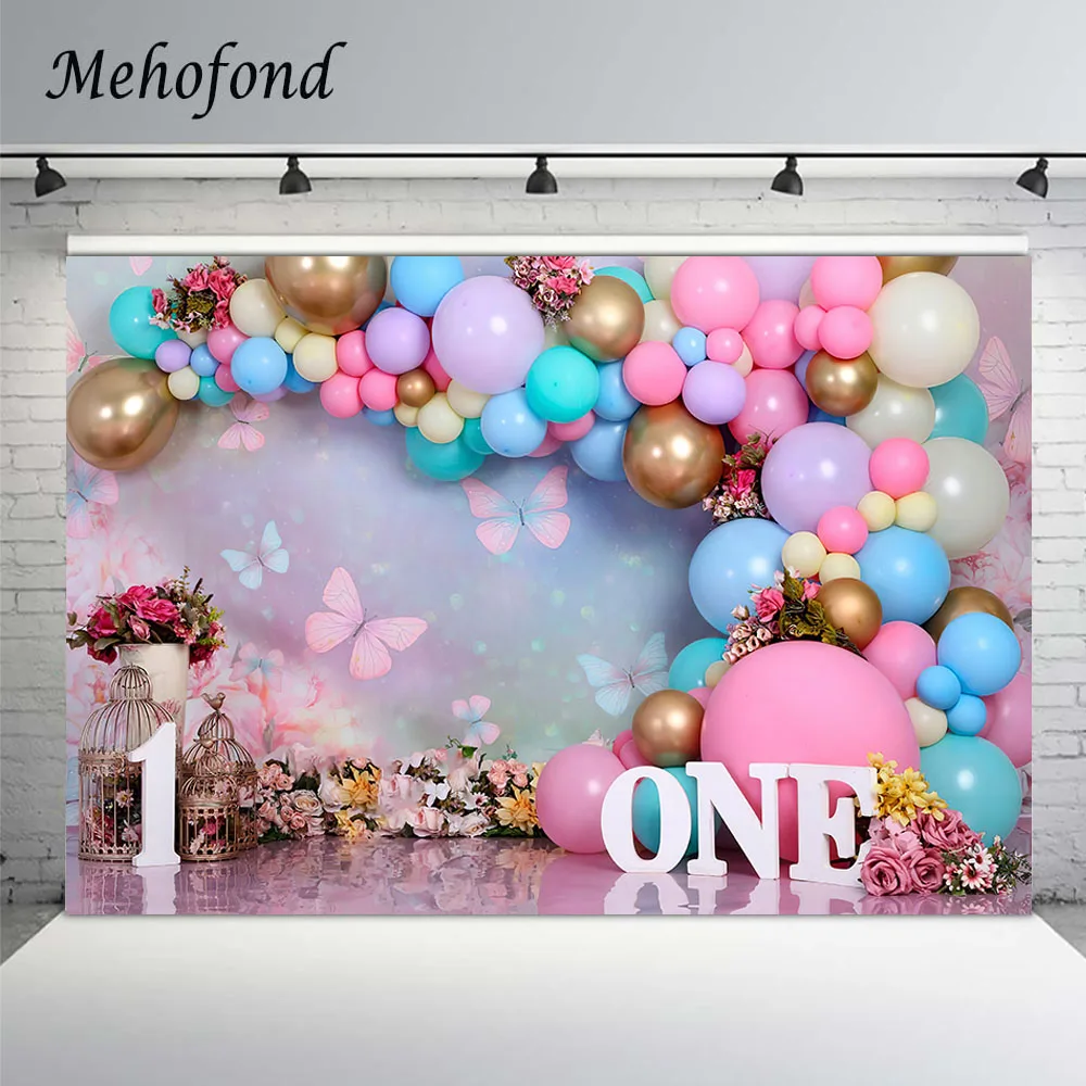 Newborn Baby 1st Birthday Party Cake Smash Backdrop Hot Air Balloon Butterfly Decor Photography Background Photostudio Photozone