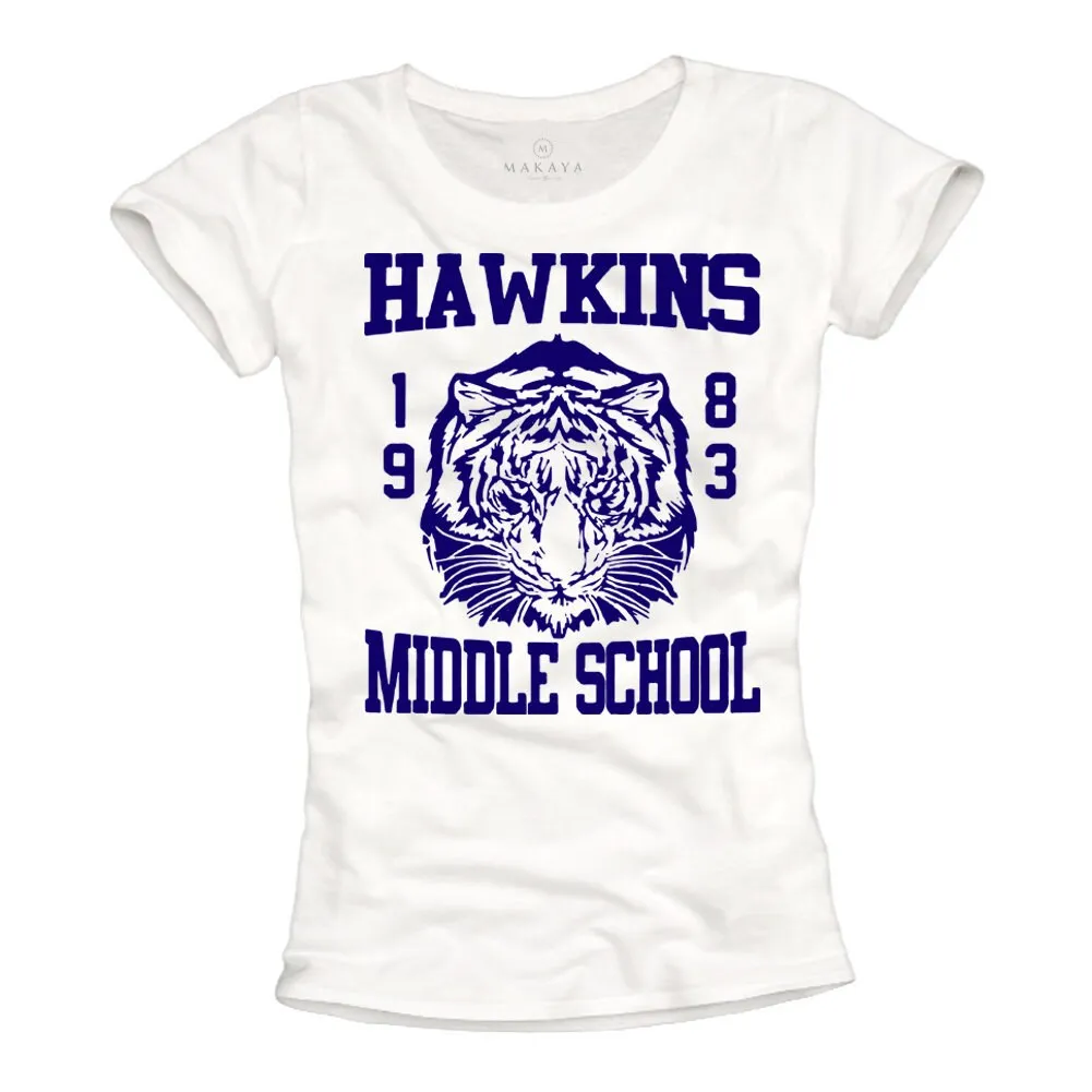 Hawkins Middle School Womens T Shirt Stranger Top White Things S M L