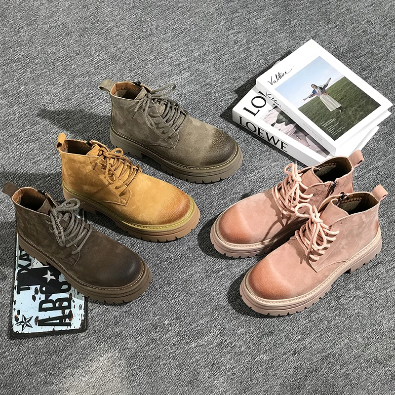 

Мужские ботинки, весенне-осенние высокие дышащие кожаные ботинки, удобные рабочие ботинки в стиле ретро, резиновые сапоги с круглым носком...