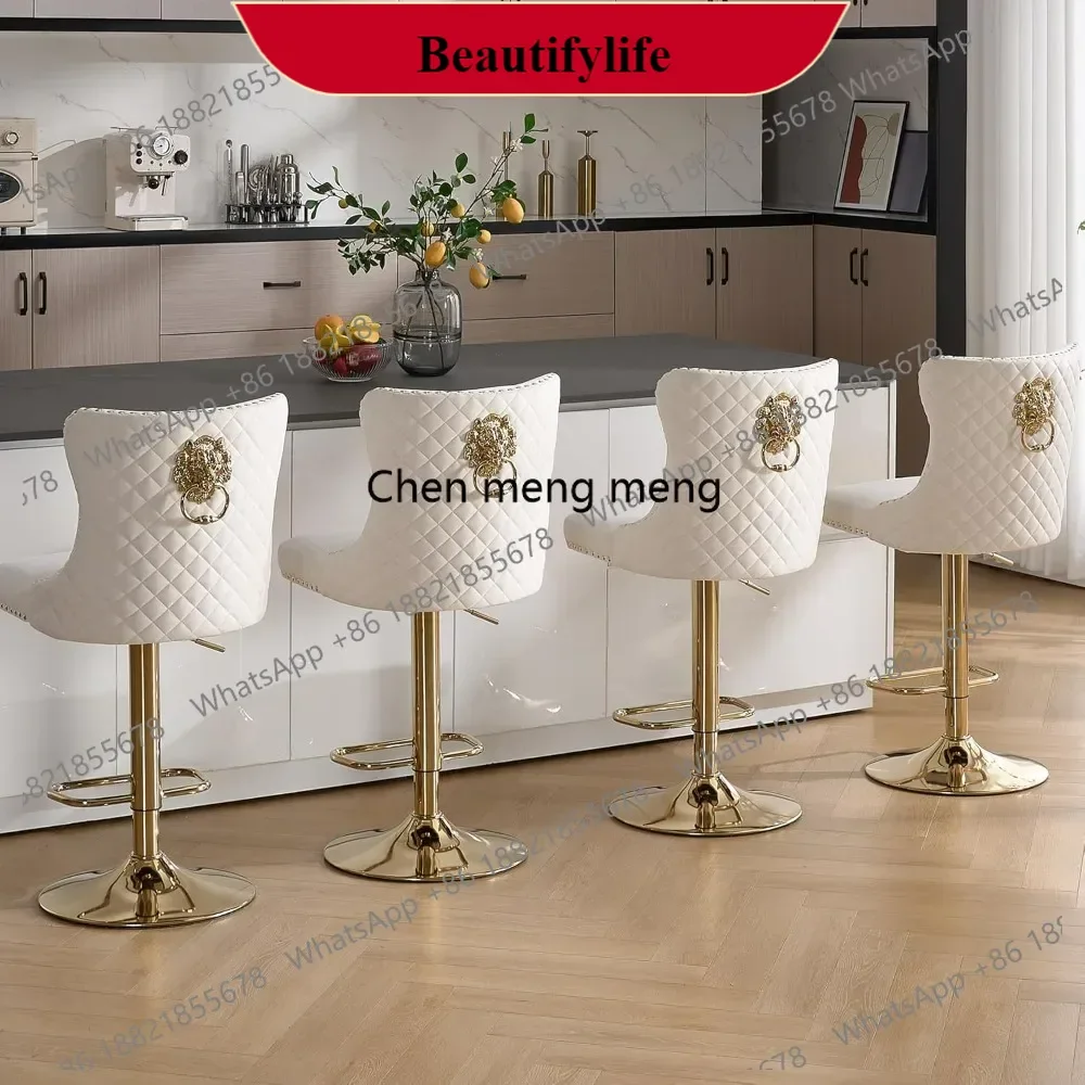 M138Gold Barstools Set of 4,Velvet Swivel Bar Height Stools with Lion Pull Ring,Upholstered Counter Height Stools with High Tuf