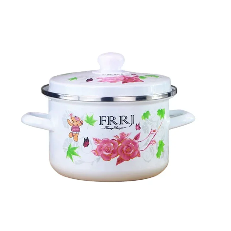 Porcelain Enamel Soup and Stock Pot with Thick Wall and Double Ears, Suitable for Family Use, Gas and Induction Cookers