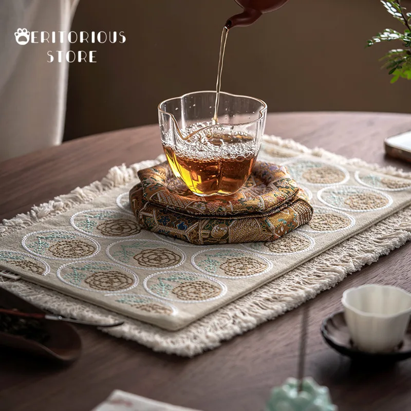 الوقايات الصينية الأصلية الجديدة زن أغنية الديباج قاعدة أكواب شاي قواعد أكواب مثمنة لتغطية حامل الكأس اليدوية أسفل الوعاء #5