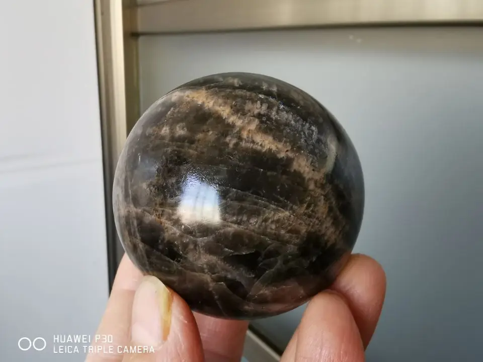 64MM Rare Natural Black Moonstone Quartz Crystal Sphere Ball- Madagascar