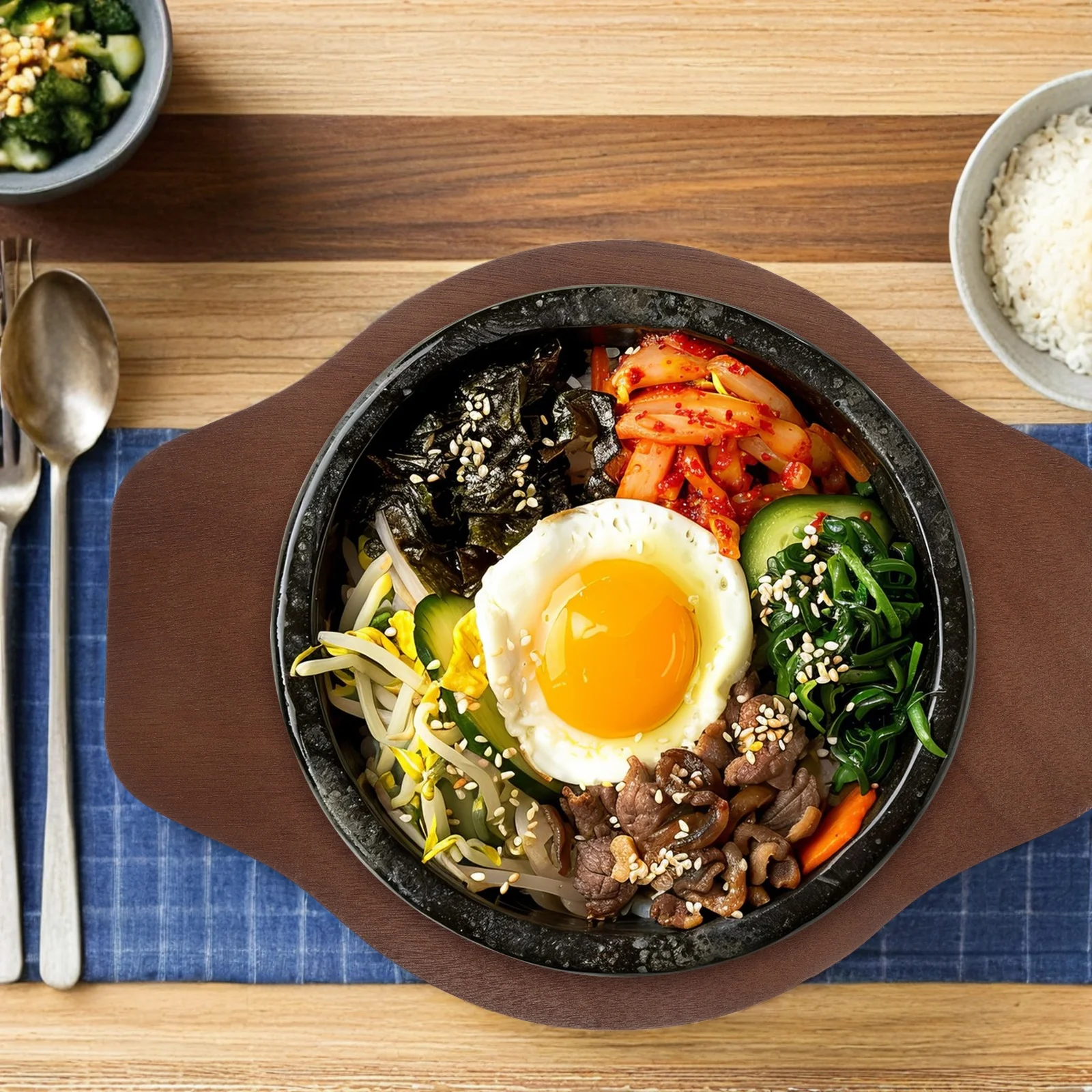 

Wooden Trivet Tray For Korean Stone Bowl Heat Insulating Anti Slip Oval Base Casserole Pot Serving Pad Kitchen Table