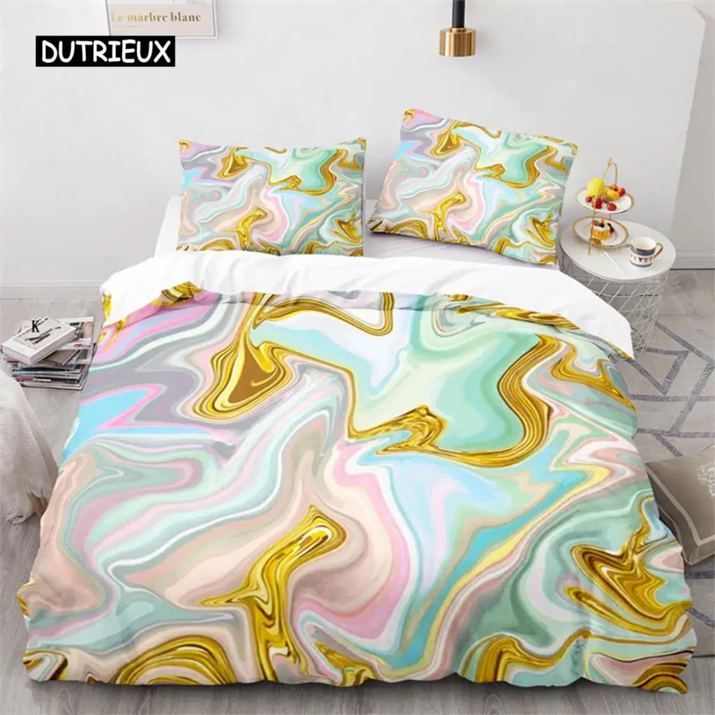 

Colorful Marble Pattern Duvet Cover Set Microfiber Geometric Art Abstract Bedding Set King Queen For Girls Kids Teens Room Decor