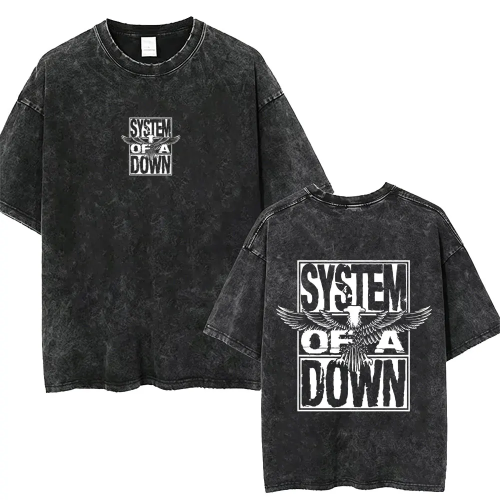 Washed Vintage System of A Down Print T-shirt Men Women Clothing Retro Rock Metal T Shirts Male Casual Cotton Oversized T-shirts