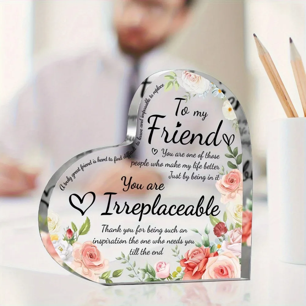 CIFBUY Acrylic Heart Shaped Floral Sign Thank You Friend Gift Holiday 2D Sentimental Decorative Plaque Home Office Wall Art