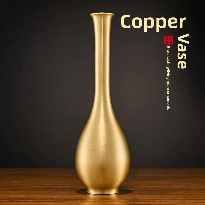 

Chinese Brass Vase for Dried Flowers Minimalist Home Decor for Living Room Entrance and TV Cabinet Elegant Tabletop Ornament