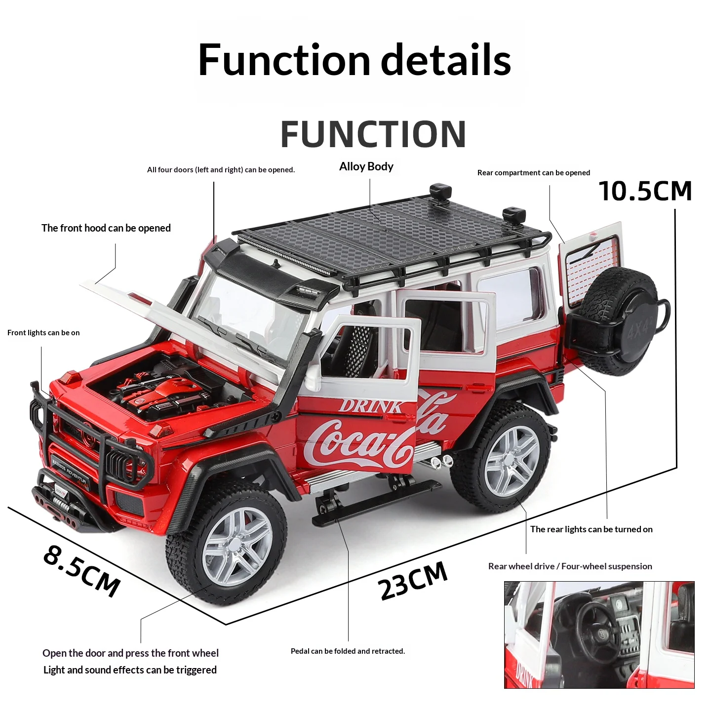 1:24 Cola Model G63 Terreinwagen Model Simulatie Motordetails Metaal spuitgieten Kinderspeelgoedauto Collectie Ornament