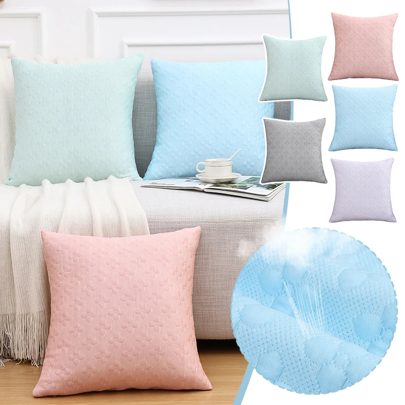 Double-sided 3d Embossed Pillow Cover 45x45cm Summer Cool Ice Silk Sofa Soft Cushion Cover Solid Color Square Cushion Cover