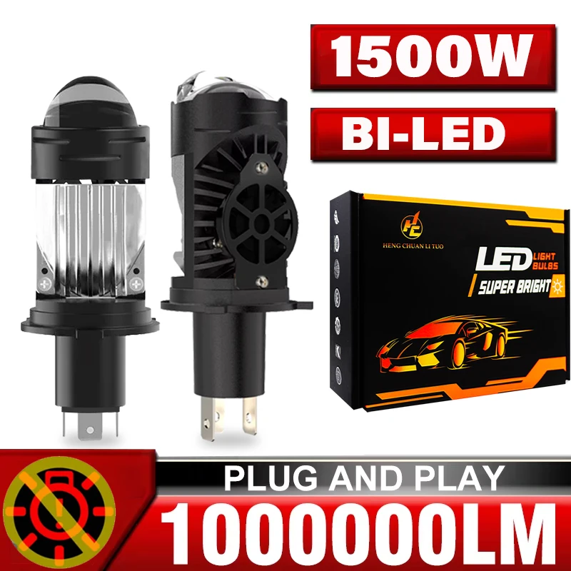 

New H4 LED Projector Headlight Projector Lens Plug&Play H4 Led Len with Fan Cooling Automobile Hi Lo Beam Bulb 1000000LM 6000K