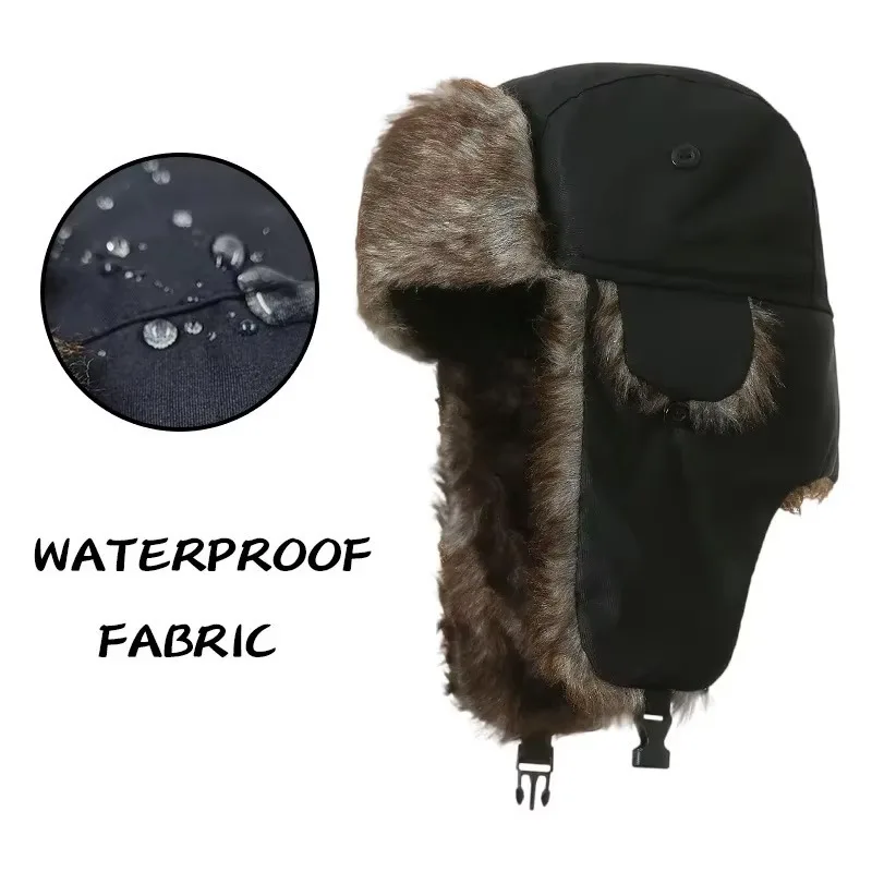 Russische Uschanka-Wintermütze für Herren, Militär-Pilotenmütze mit Ohrenschützern, winddicht, für kaltes Wetter, Armee-Stil, Fliegerfellmütze