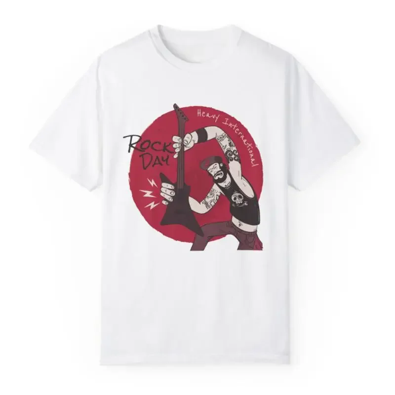 Hand drawn world rock day illustration with musician playing guitar tee