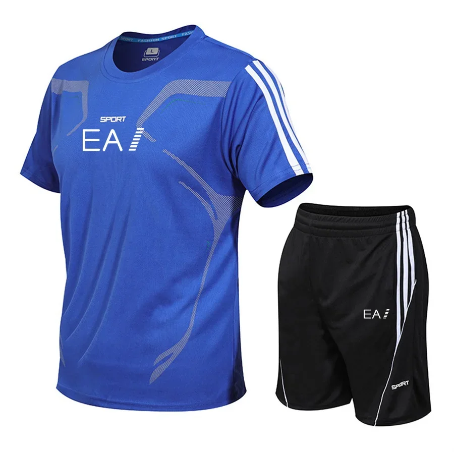 Men's summer suit Breathable casual basketball training fitness fashion sportswear quick drying T-shirt + shorts two-piece set