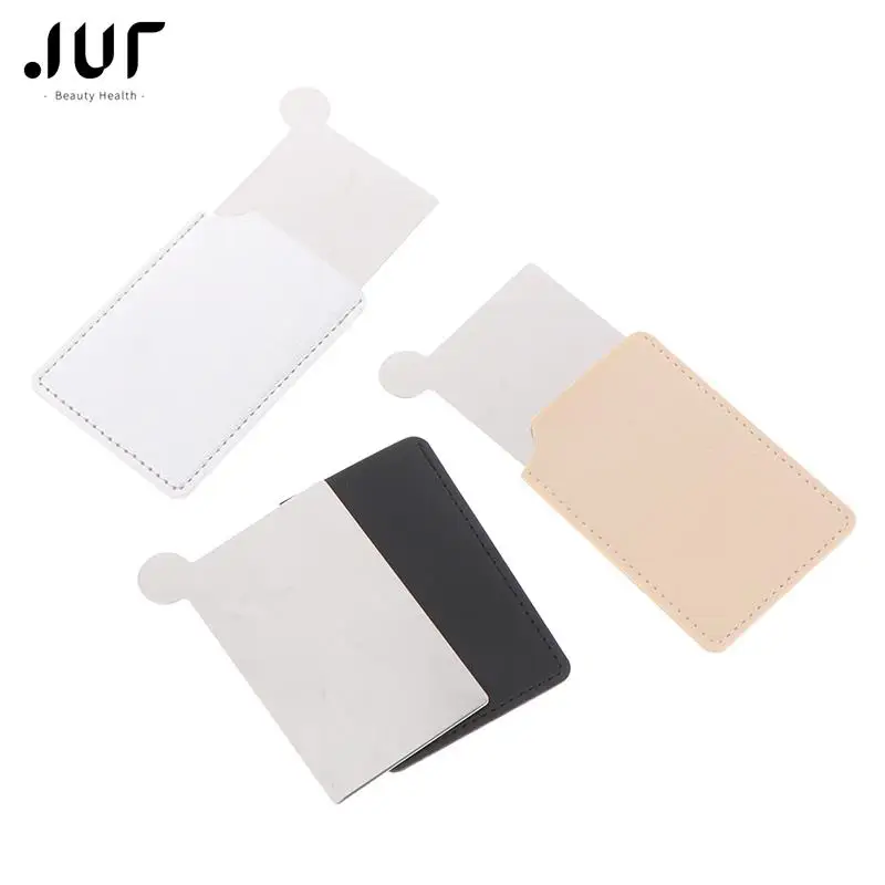 1PCS Portable Card Style Mini Shatter Proof Pocket Cosmetic Mirror PU Leather Cover Stainless Steel Unbreakable Makeup Mirror