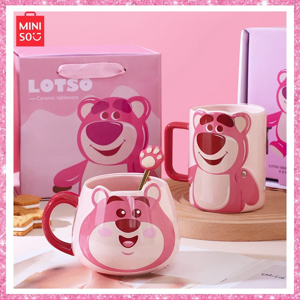 

Милая мультяшная кружка Miniso Lotso клубничный медведь с ложкой подарок девочке на день рождения Изысканная Подарочная коробка чашка для воды для пары маленькая кукла