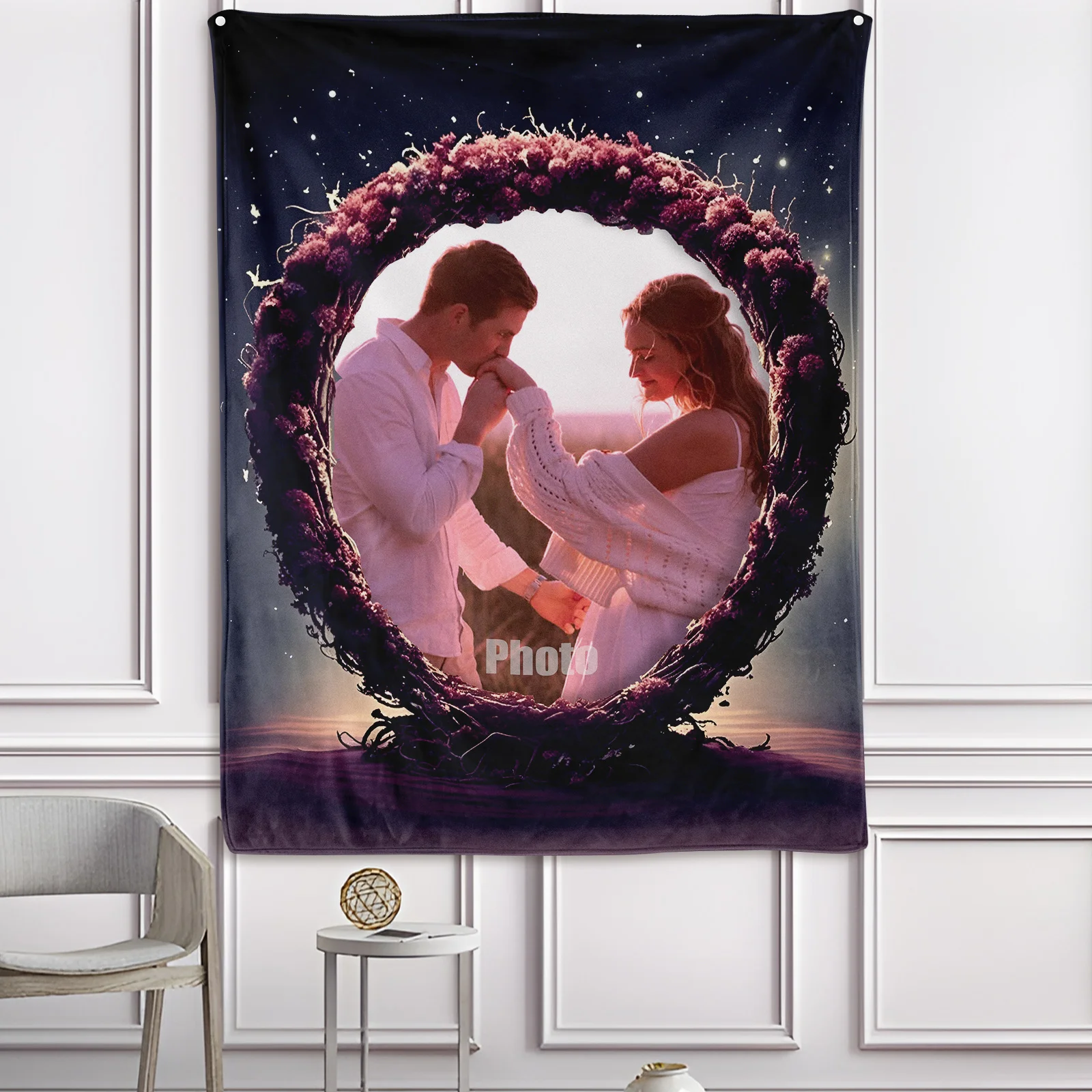 

Personalized Flower Circle Frame Starry Sky Love Design Warm Blanket For Romantic Home Decor Gifts