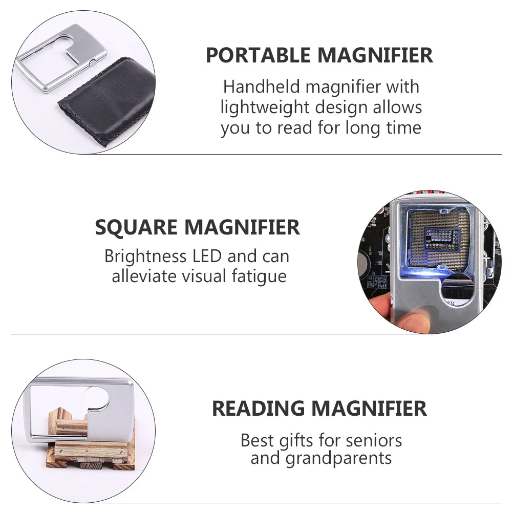 

2Pcs LED Light Reading Magnifier Handheld Square Acrylic Lens Lightweight Ergonomic Design Alleviate Visual Fatigue Reading
