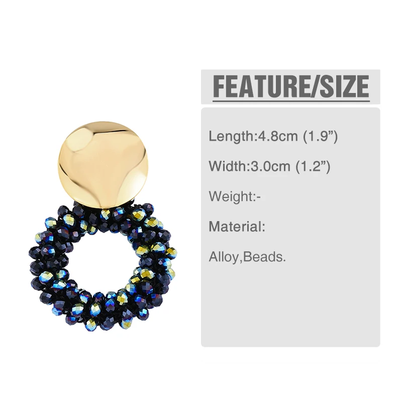 FLOLA  Lott Oorbellen for Woman Gold Plated Crystal Beaded Earrings Bohemia Jewelry Brincos Handmade Round Drop Earring ersp46