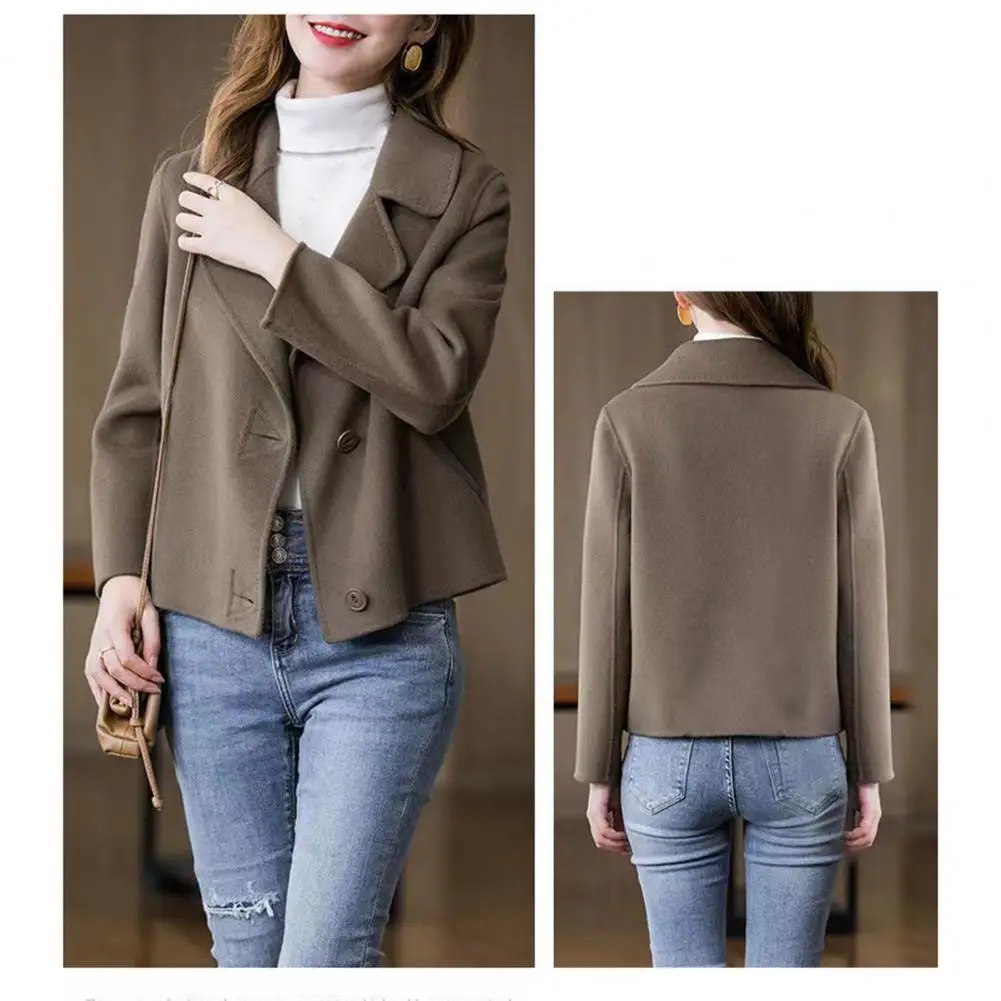 

Commuting Jacket Stylish Women's Woolen Coat with Lapel Double-sided Design for Fall Winter Featuring Loose Fit for Commuting