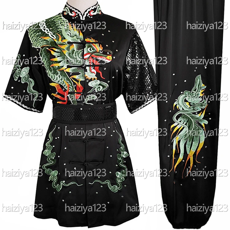 

Embroideried Kirin Wushu uniform Kungfu clothes Martial arts suit Changquan Taolu outfit for male female girl boy kids adults