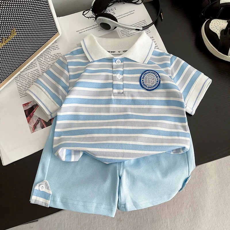 Trajes de ropa para niño, conjuntos de ropa de verano para bebé, camiseta Polo a rayas + Pantalones cortos, trajes para niños de 1 2 3 4 años