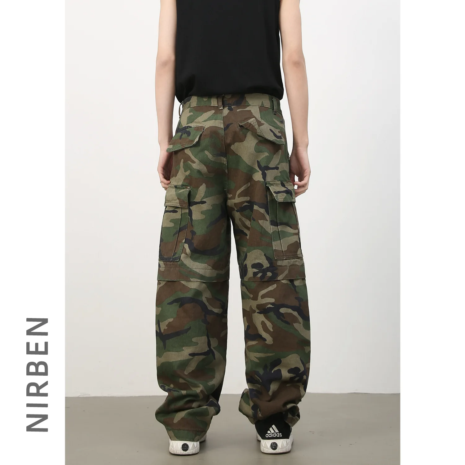 Denim Camouflage Tooling Multi-pocket Jeans Men's American High Street Retro Loose Casual Pants