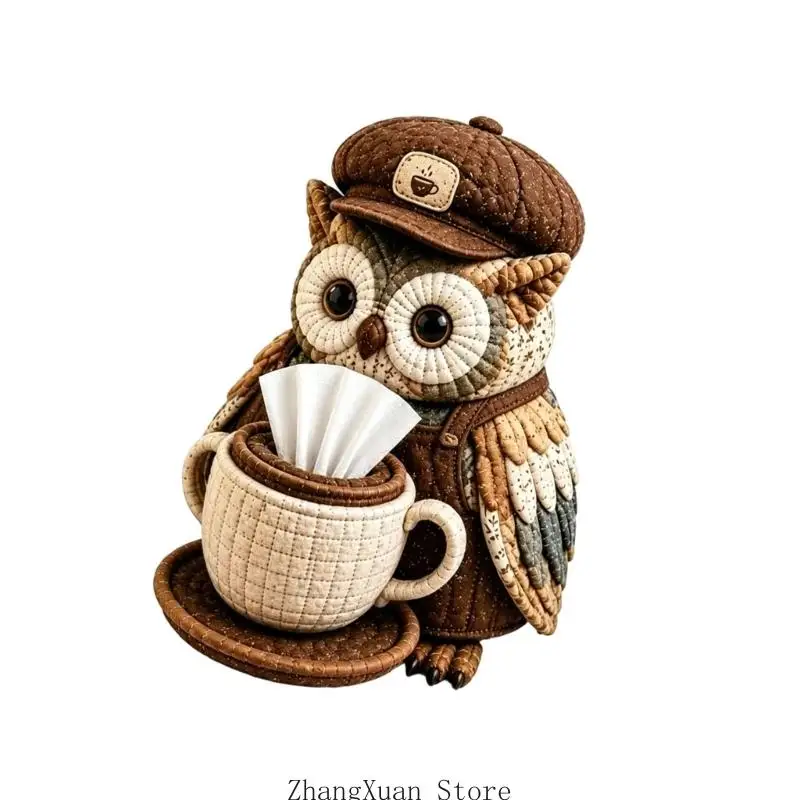 Owl Tissue Box Cover Soft Fabric Kitchen Table Storage Holder 3XUF – Detail 8