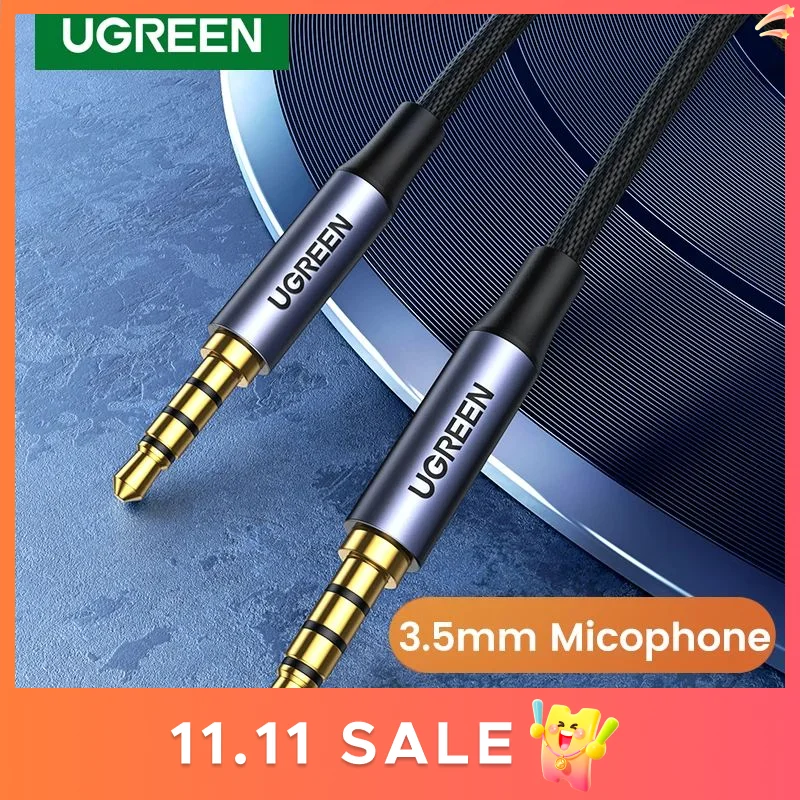Ugreen-cabo aux de 3.5mm com 4 polegadas trrs, 4 condutores auxiliares, macho para macho, conector estéreo, suporte de alta fidelidade, função de microfone, cabo de áudio