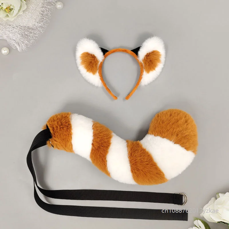 

Game Anime Red Panda Cosplay Adult Ears Headband Furry Headdress Plush Tail Headwear Halloween Xmas Cute Lolita Play Role Props
