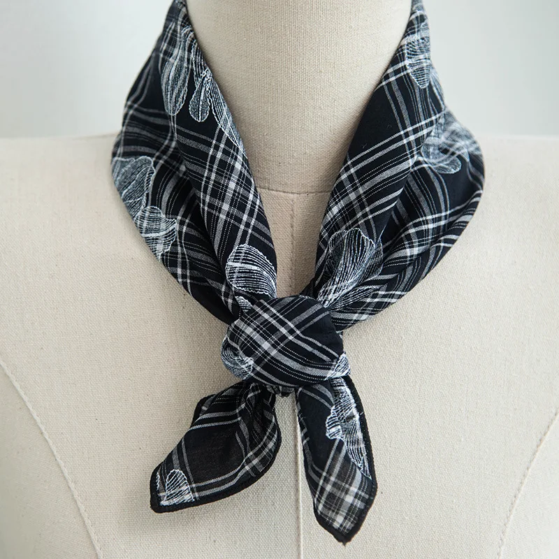 

High-end Embroidery Flower Small Scarf Women's Suit Temperament Men's Suit Plaid Square Handkerchief Neck Protection Silk